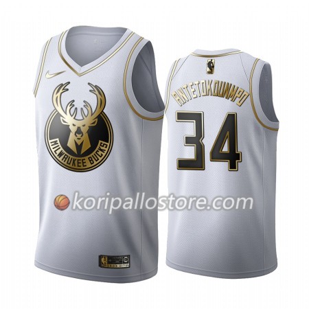 Milwaukee Bucks Giannis Antetokounmpo 34 Nike 2019-2020 Valkoinen Golden Edition Miesten Pelipaidat Swingman 